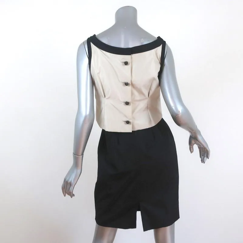 Balenciaga Mini Dress Beige/Black Layered Taffeta Size 38 Sleeveless Button-Back
