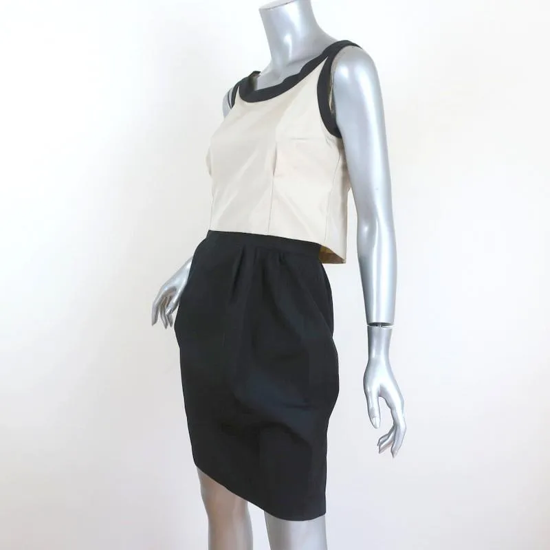 Balenciaga Mini Dress Beige/Black Layered Taffeta Size 38 Sleeveless Button-Back