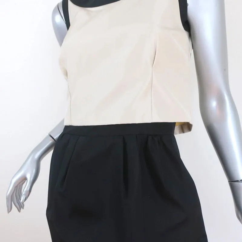 Balenciaga Mini Dress Beige/Black Layered Taffeta Size 38 Sleeveless Button-Back