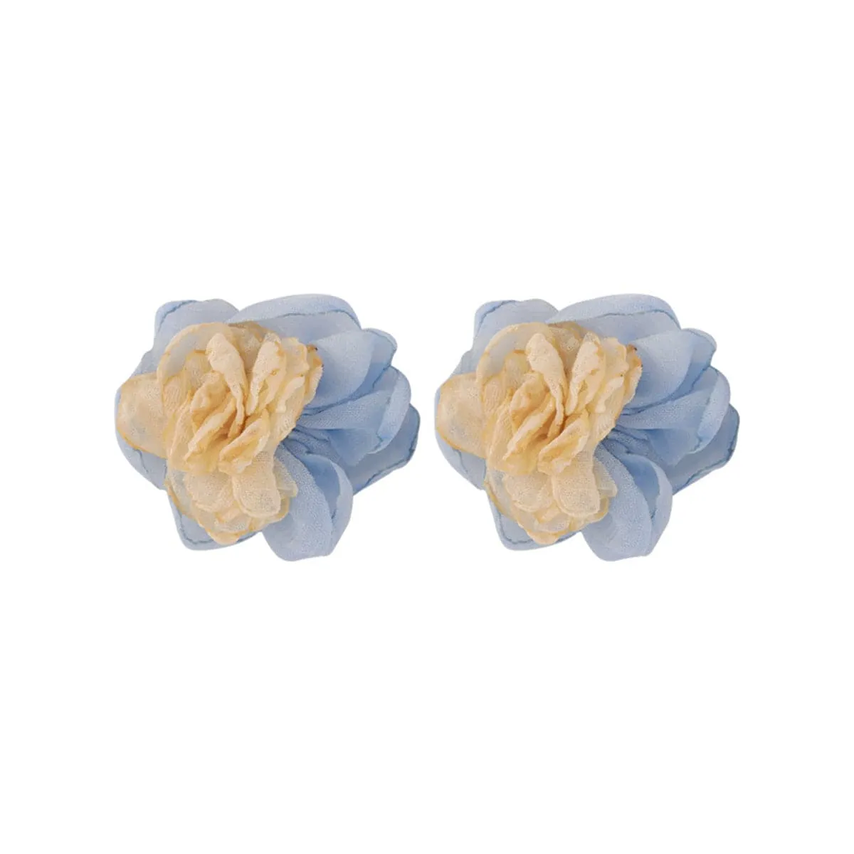 Beige & Blue Chiffon Flower Stud Earrings