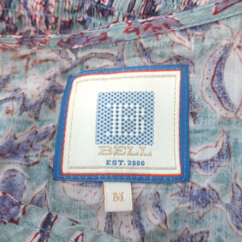 Bell Evelyn Long Sleeve Mini Dress Blue/Pink Printed Cotton-Silk Size Medium
