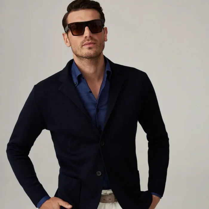 Bellagio Navy Blue Cotton And Linen Shirt
