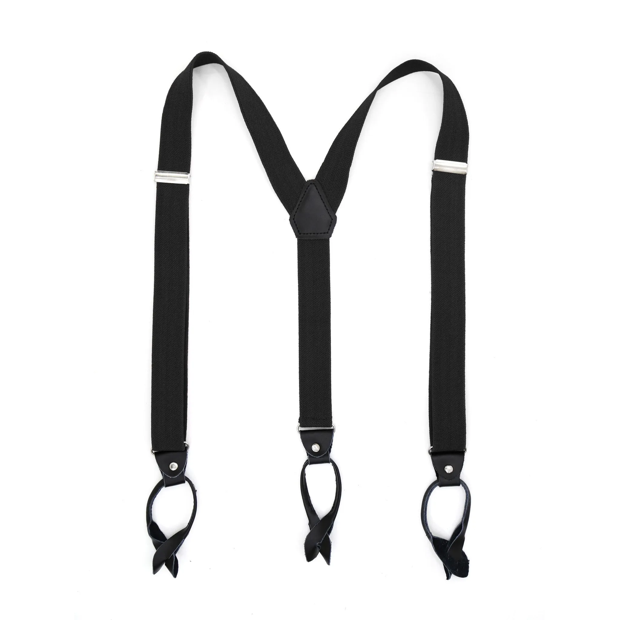 Black Button-End Unisex Suspenders