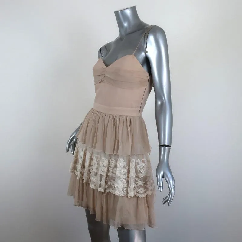 Blugirl Blumarine Mini Dress Nude Ruffled Chiffon & Embroidered Tulle Size 42