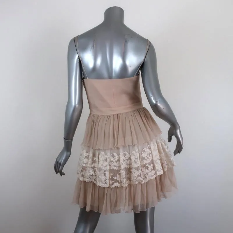 Blugirl Blumarine Mini Dress Nude Ruffled Chiffon & Embroidered Tulle Size 42