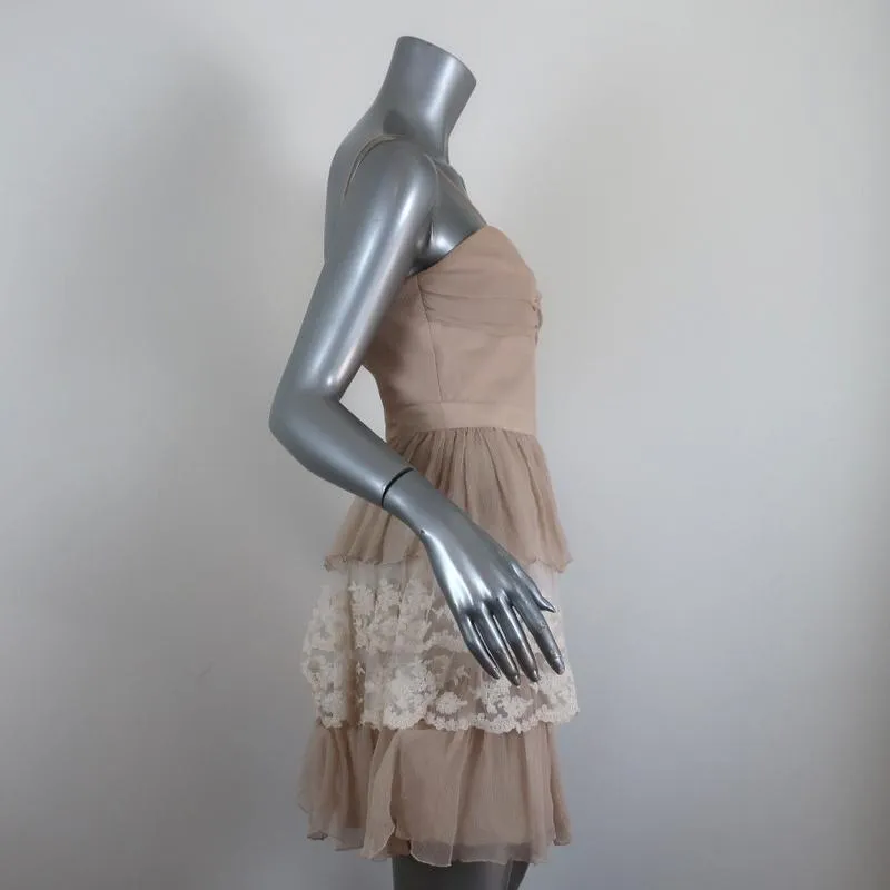 Blugirl Blumarine Mini Dress Nude Ruffled Chiffon & Embroidered Tulle Size 42