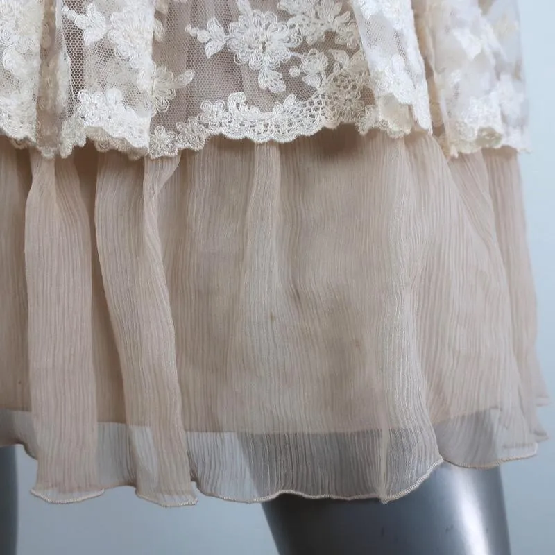 Blugirl Blumarine Mini Dress Nude Ruffled Chiffon & Embroidered Tulle Size 42