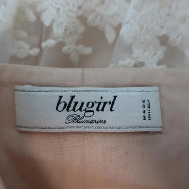 Blugirl Blumarine Mini Dress Nude Ruffled Chiffon & Embroidered Tulle Size 42