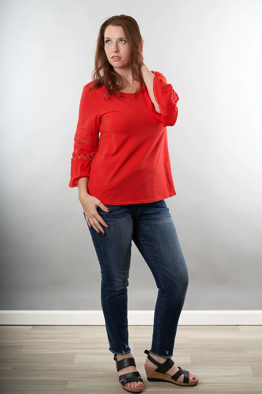 Bold Moves Top With Lace Sleeve