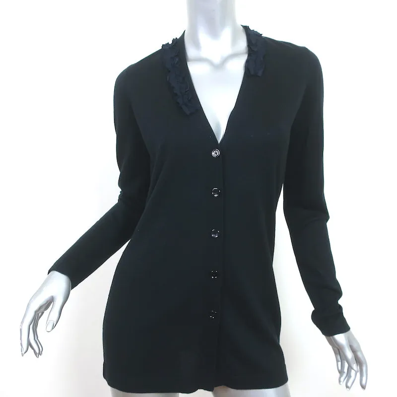 BOSS Hugo Boss Ruffle-Trim Cardigan Black Cashmere-Silk Size Extra Small