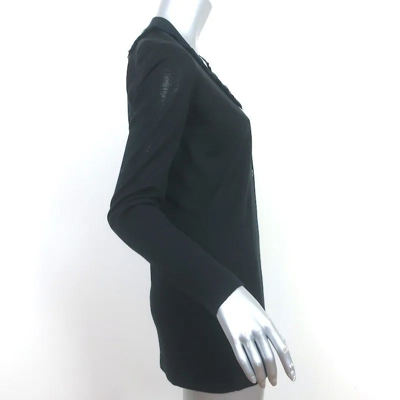 BOSS Hugo Boss Ruffle-Trim Cardigan Black Cashmere-Silk Size Extra Small