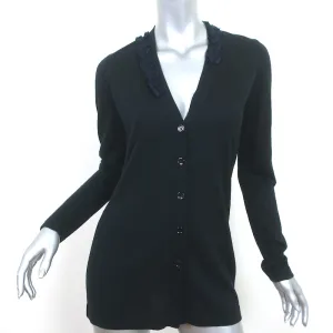 BOSS Hugo Boss Ruffle-Trim Cardigan Black Cashmere-Silk Size Extra Small