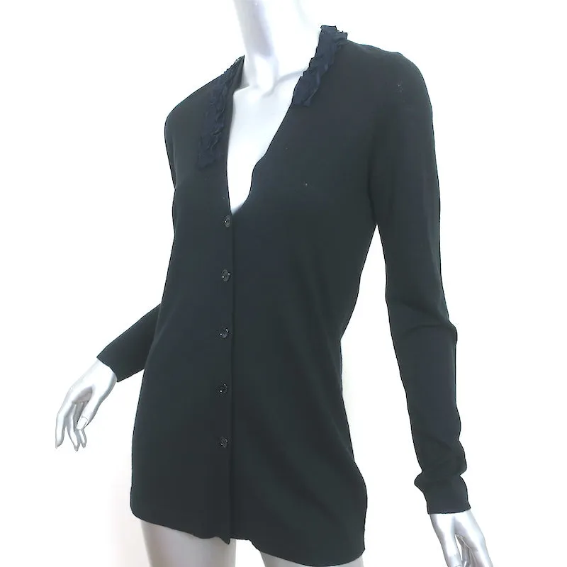 BOSS Hugo Boss Ruffle-Trim Cardigan Black Cashmere-Silk Size Extra Small