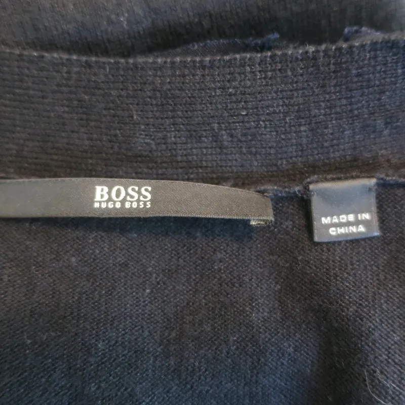 BOSS Hugo Boss Ruffle-Trim Cardigan Black Cashmere-Silk Size Extra Small