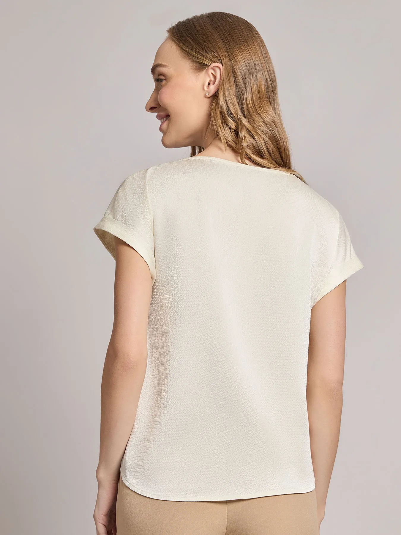 Button Detail Blouse, Hammered Satin