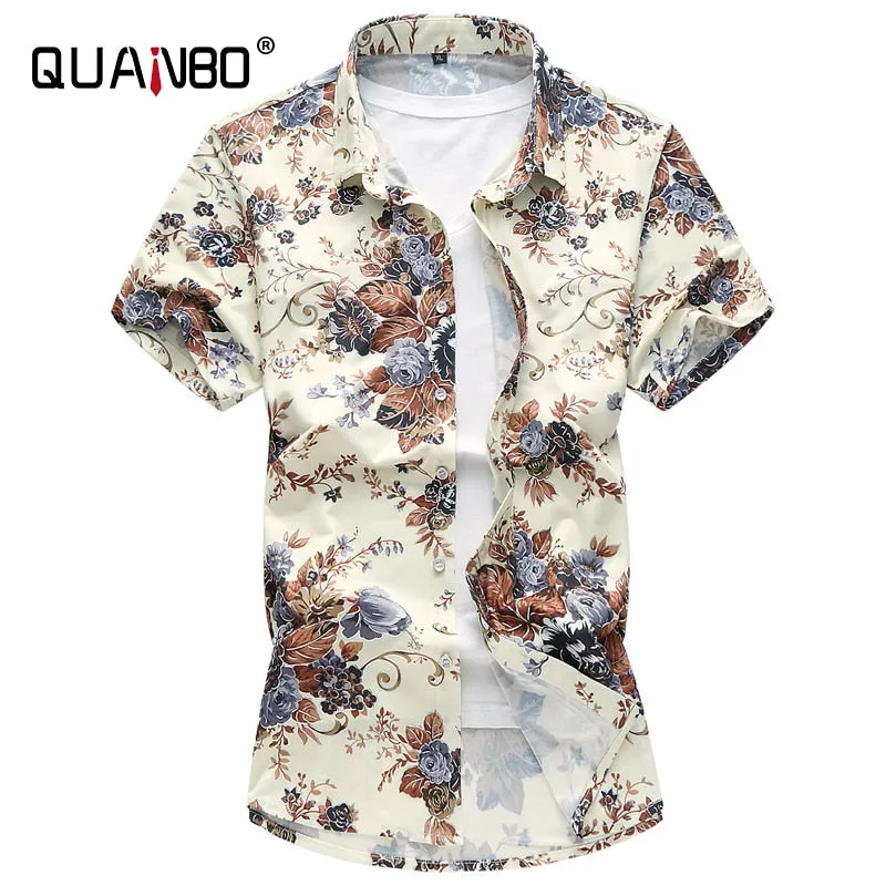 Button Up Shirts Men Fashion Stretch Flowers Short Sleeve Casual Shirts