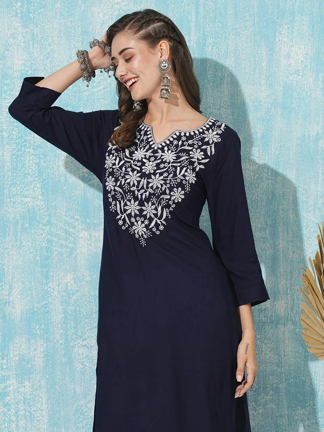Buy NavyBlue Comfort Fit Rayon Kurta For Women Online In India - Zola