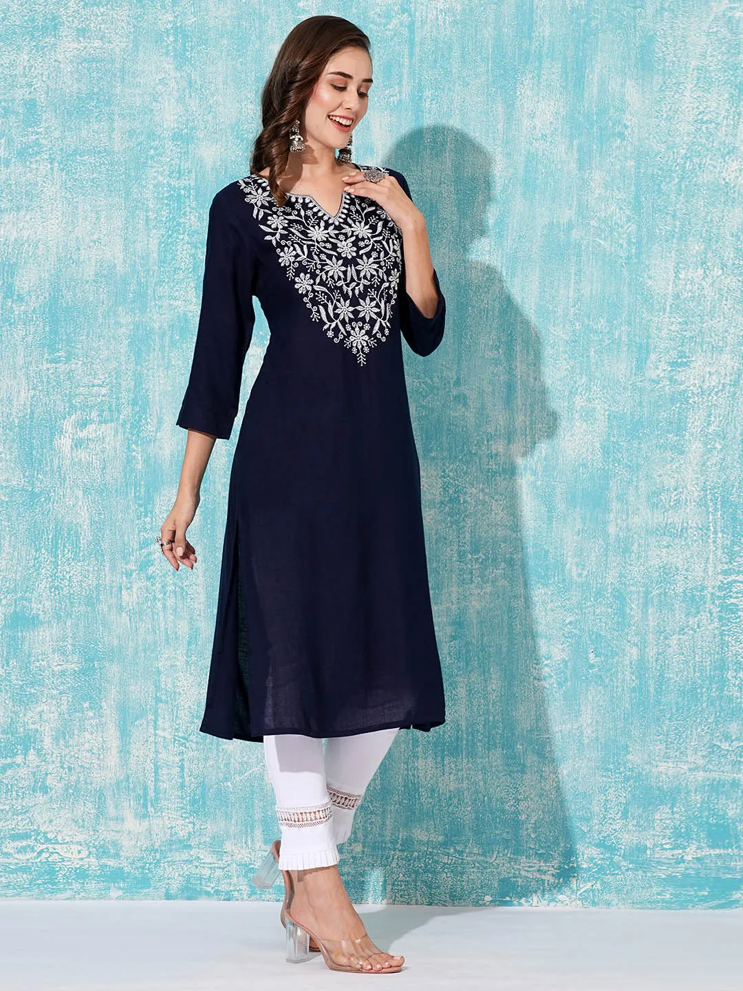 Buy NavyBlue Comfort Fit Rayon Kurta For Women Online In India - Zola