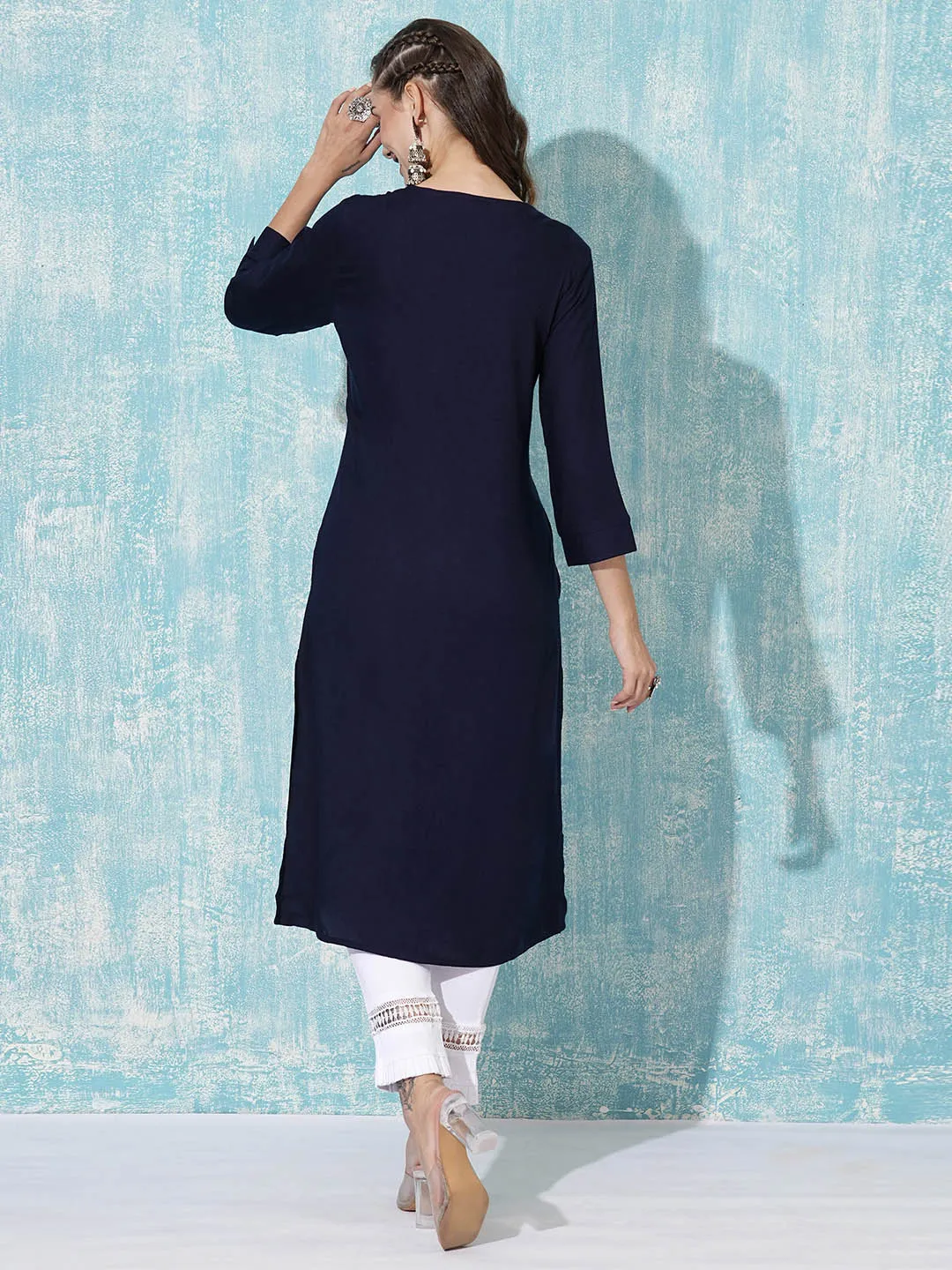 Buy NavyBlue Comfort Fit Rayon Kurta For Women Online In India - Zola