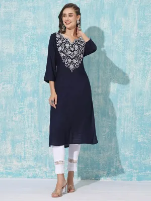Buy NavyBlue Comfort Fit Rayon Kurta For Women Online In India - Zola