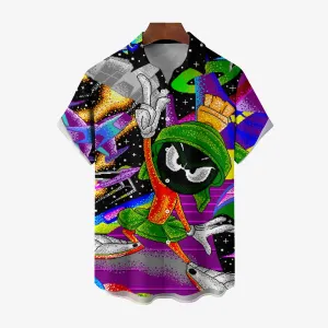 Cartoon Universe Printed Casual Large Size Short Sleeve Shirt 2406002074