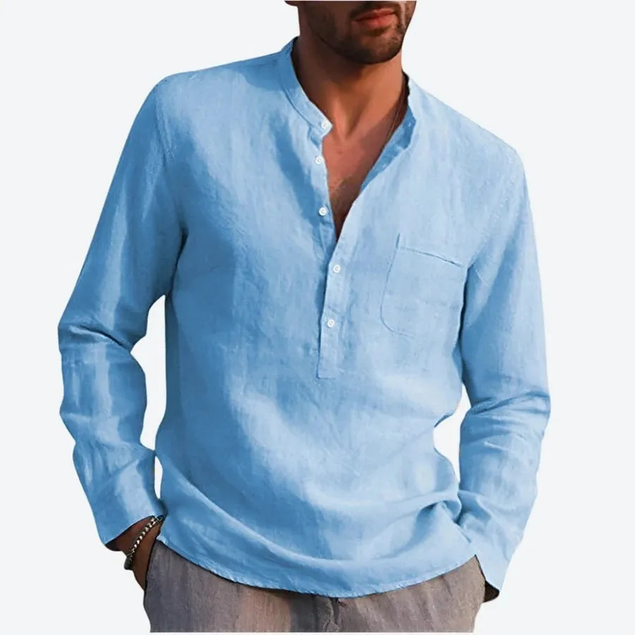 Casual Mandarin Collar Long Sleeve Linen Shirts