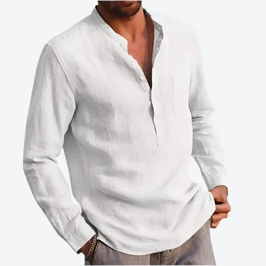 Casual Mandarin Collar Long Sleeve Linen Shirts