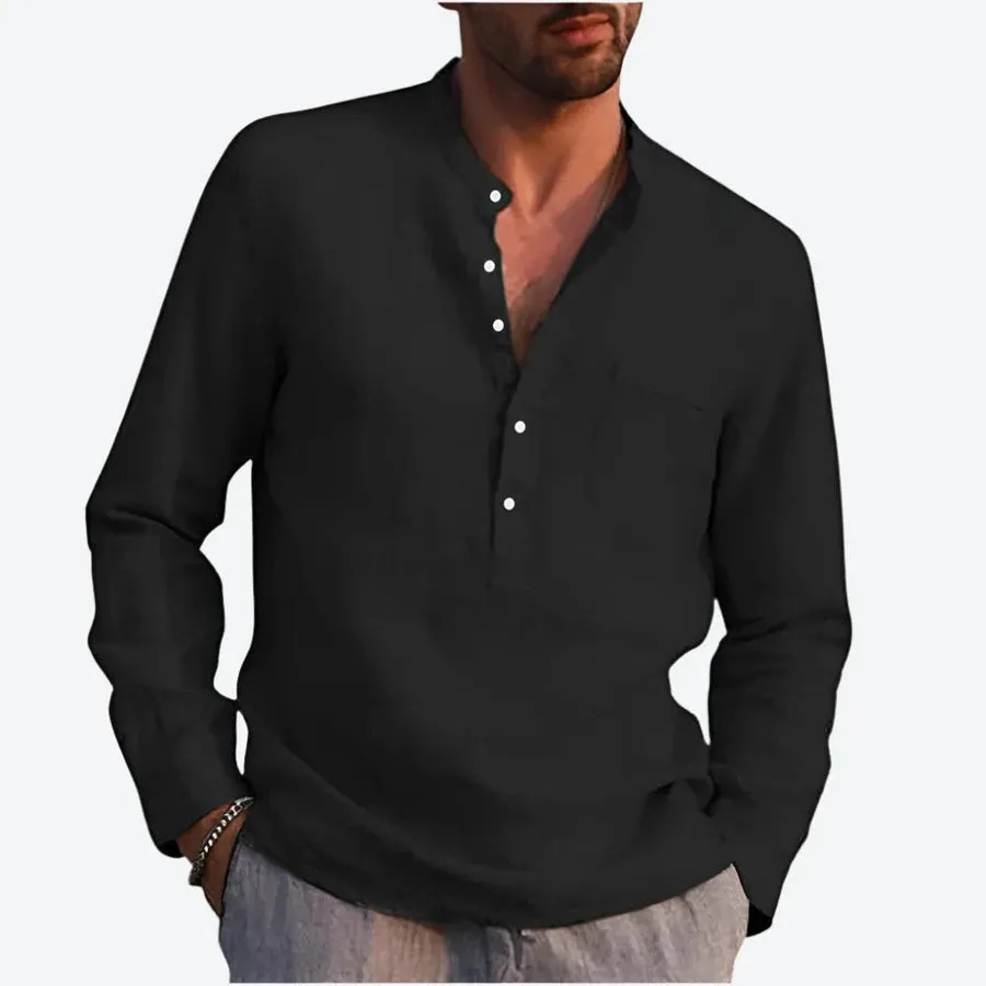 Casual Mandarin Collar Long Sleeve Linen Shirts