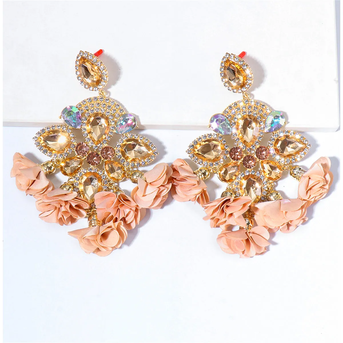 Champagne Crystal & Cubic Zirconia Chandelier Drop Earrings