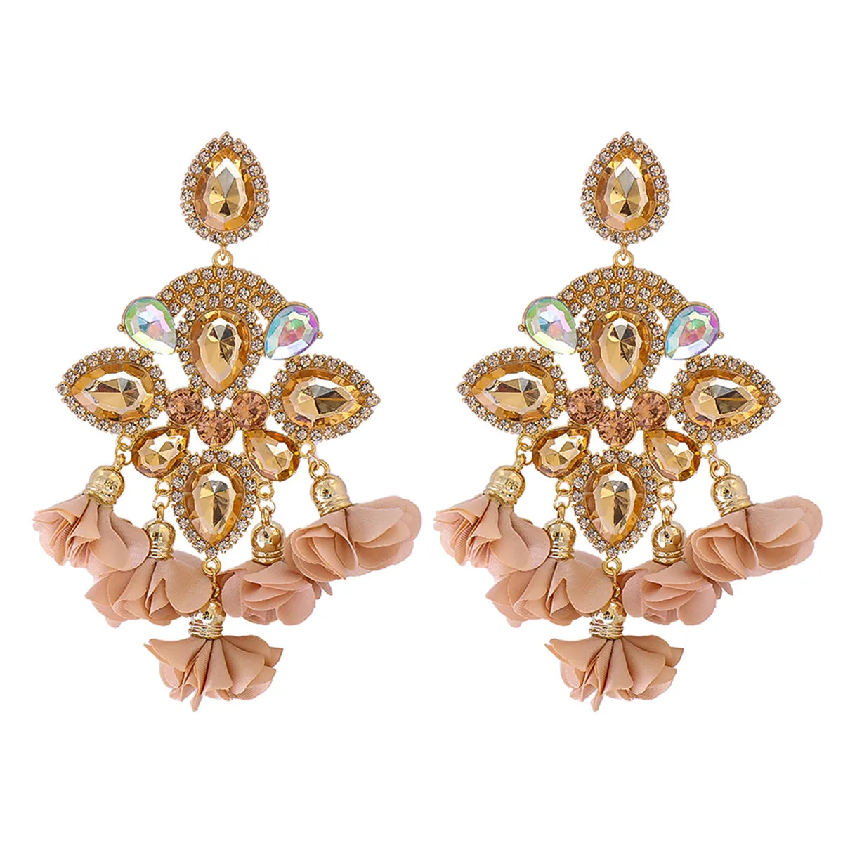 Champagne Crystal & Cubic Zirconia Chandelier Drop Earrings