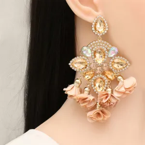 Champagne Crystal & Cubic Zirconia Chandelier Drop Earrings