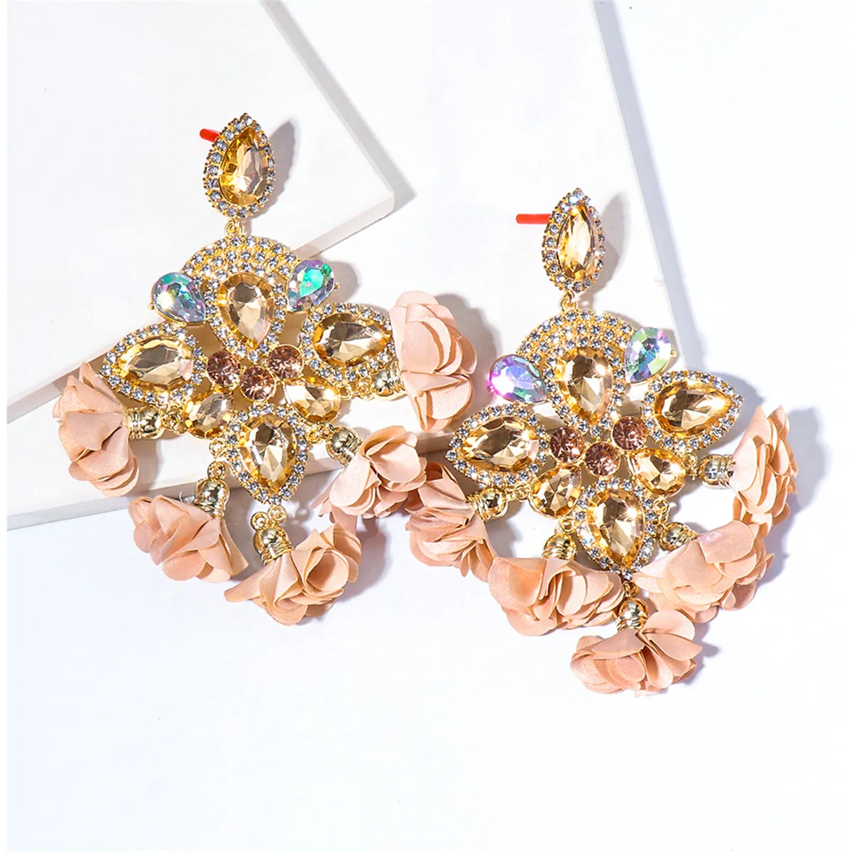 Champagne Crystal & Cubic Zirconia Chandelier Drop Earrings