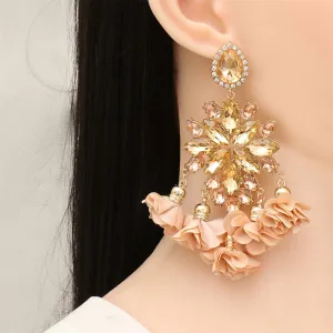 Champagne Crystal & Cubic Zirconia Silk 18K Gold-Plated Flower Tassel Drop Earrings