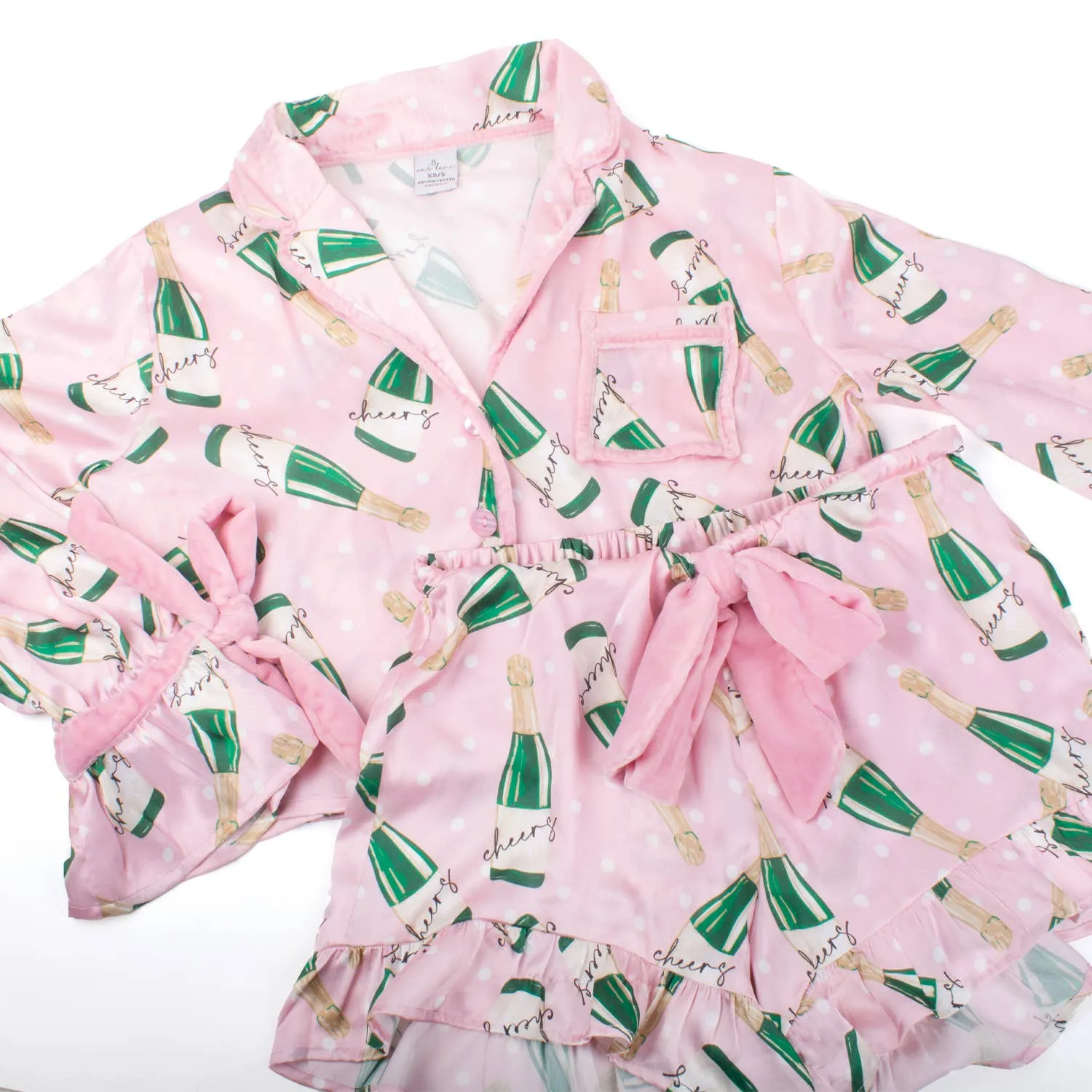 Champagne Dot Satin Ruffle Short PJ Set