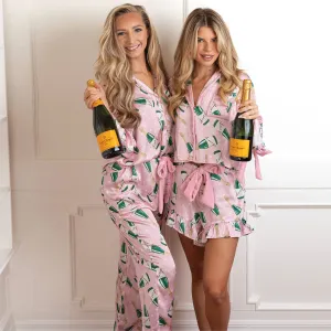 Champagne Dot Satin Ruffle Short PJ Set
