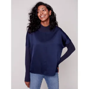 Charlie B Mock-Neck Satin-Knit Top
