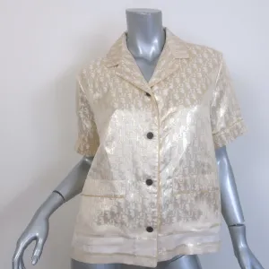Christian Dior Chez Moi Short Sleeve Pajama Shirt Gold Metallic Size US 4