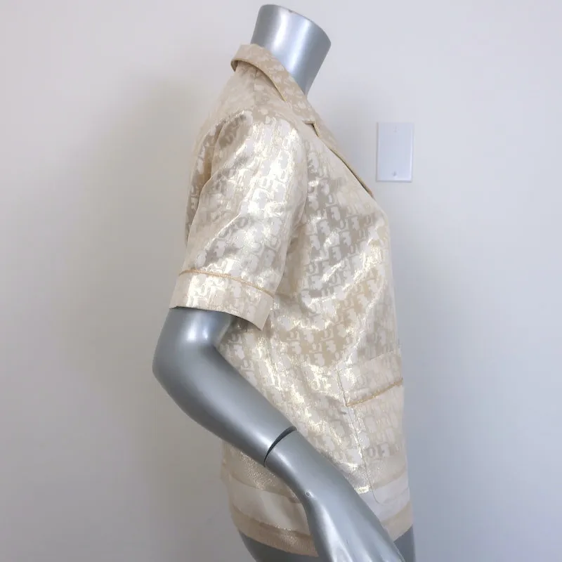 Christian Dior Chez Moi Short Sleeve Pajama Shirt Gold Metallic Size US 4