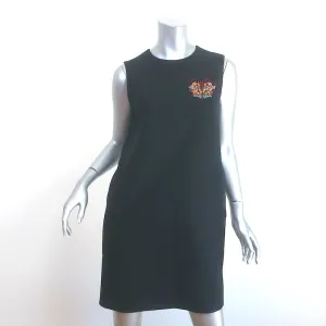 Christian Dior Embroidered Shift Dress Black Wool-Silk Size 38 Sleeveless Mini