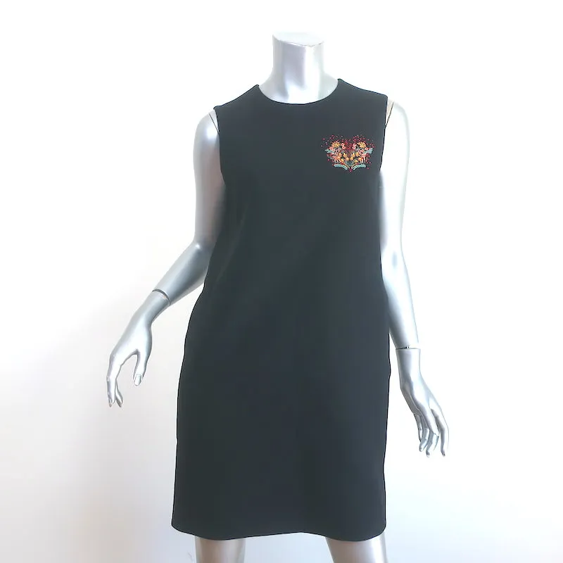 Christian Dior Embroidered Shift Dress Black Wool-Silk Size 38 Sleeveless Mini