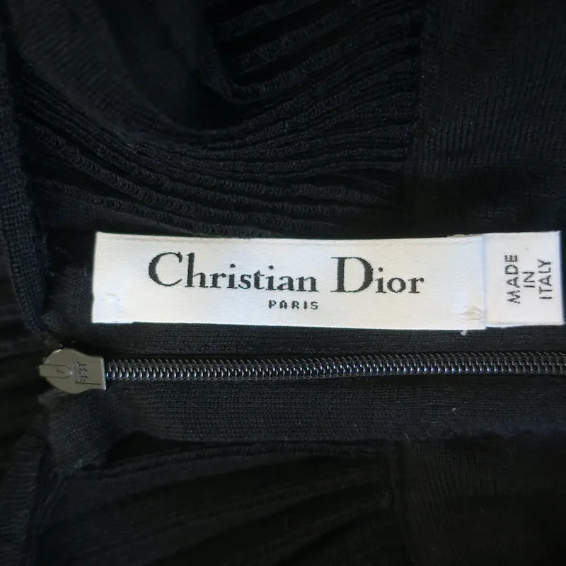 Christian Dior Pleated Knit Midi Dress Black Wool-Silk Size 38