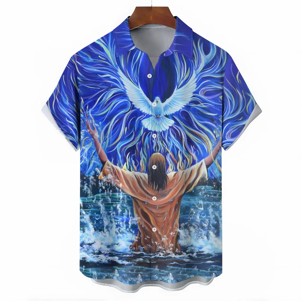 Christian Jesus Baptism Print Short Sleeve Shirt 2411011932