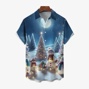 Christmas Snowman Casual Short Sleeve Shirt 2411003224