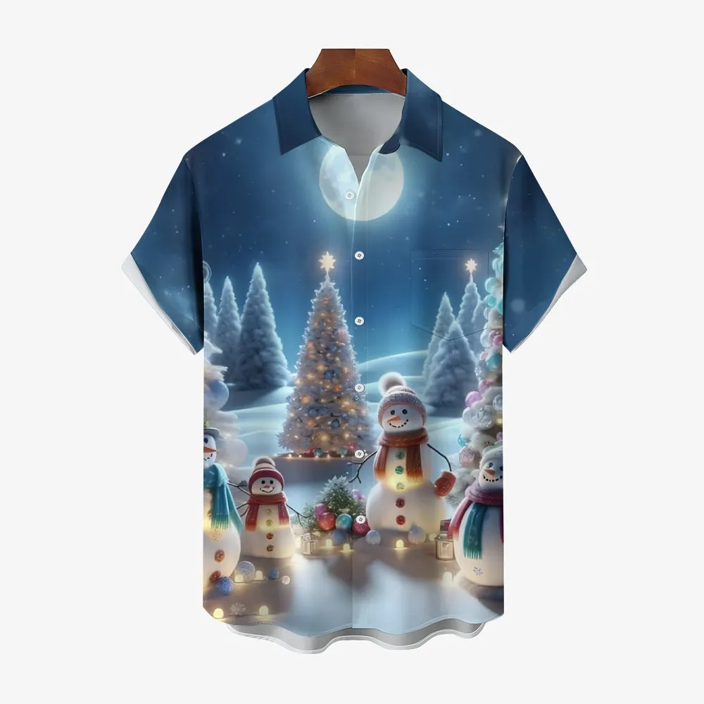 Christmas Snowman Casual Short Sleeve Shirt 2411003224