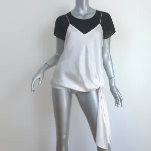 Cinq a Sept Layered Short Sleeve Top Black Chiffon & Ivory Silk Size Small