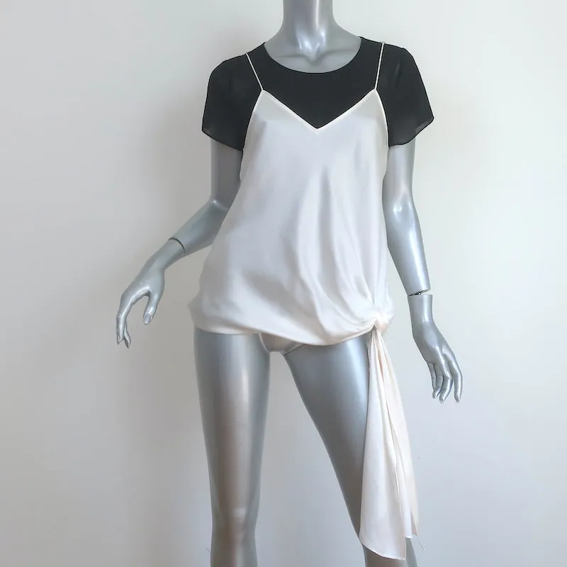 Cinq a Sept Layered Short Sleeve Top Black Chiffon & Ivory Silk Size Small