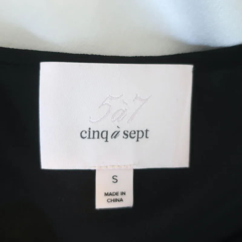 Cinq a Sept Layered Short Sleeve Top Black Chiffon & Ivory Silk Size Small