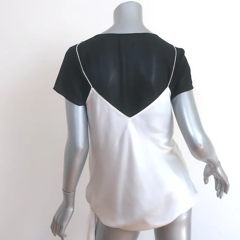 Cinq a Sept Layered Short Sleeve Top Black Chiffon & Ivory Silk Size Small