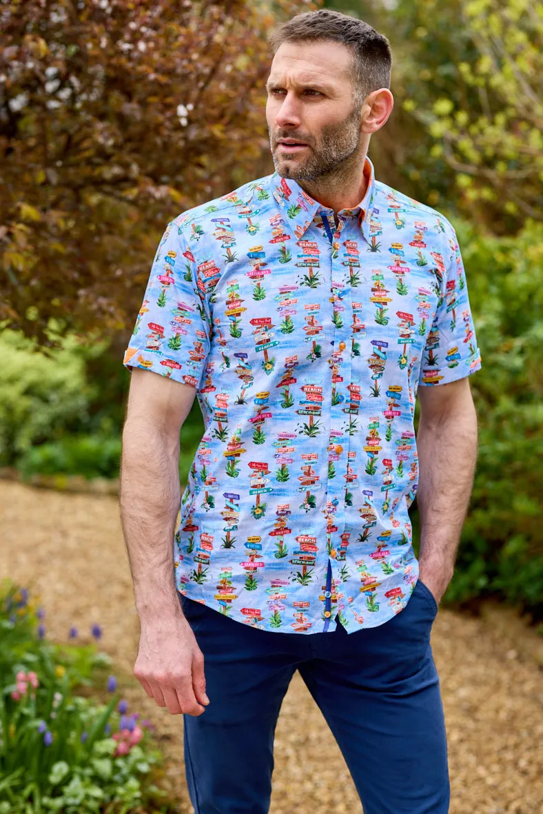 Claudio Lugli Beach Short Sleeve Shirt - Sky