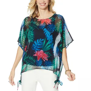 Colleen Lopez Women's Printed Side Tie Poncho Blouse